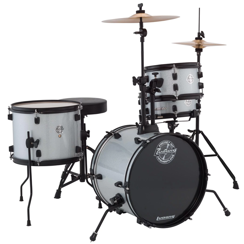 Ludwig Questlove Pocket Kit 4-piece Complete Drum Set - Silver Sparkle KTSLC178X029DIR