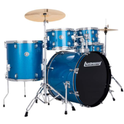 Ludwig Accent 5-piece Complete Drum Set with 20” Bass Drum - Blue Sparkle KTSLC19019DIR